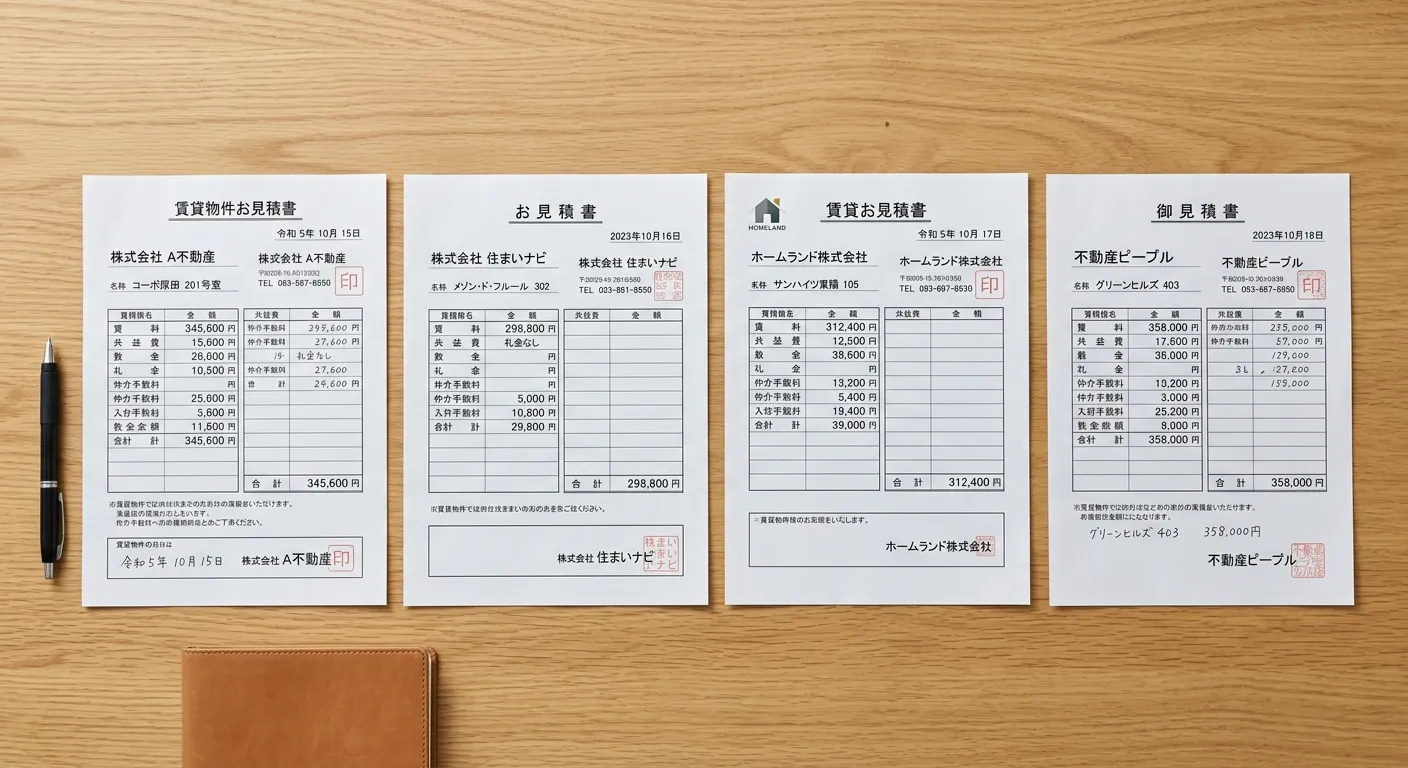 賃貸の見積もり比較で見るべき7項目|同じ物件でこんなに違う実例